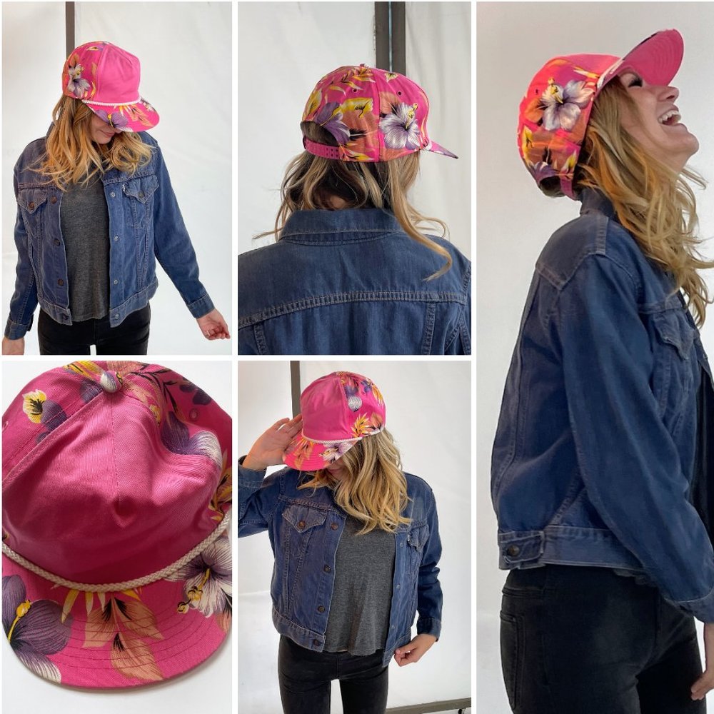 Vintage Winner Renaissance International Pink Hawaiian Flower Unisex Snapback Ca